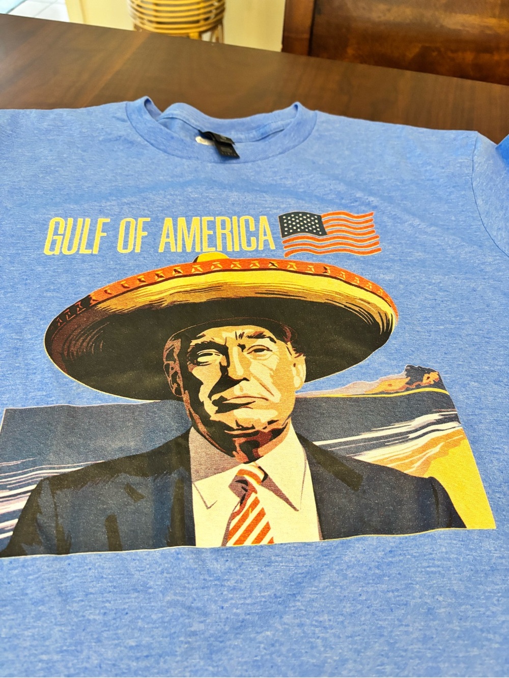 Trump Gulf of America Graphic Tee Large Blue Political Humor T Shirt